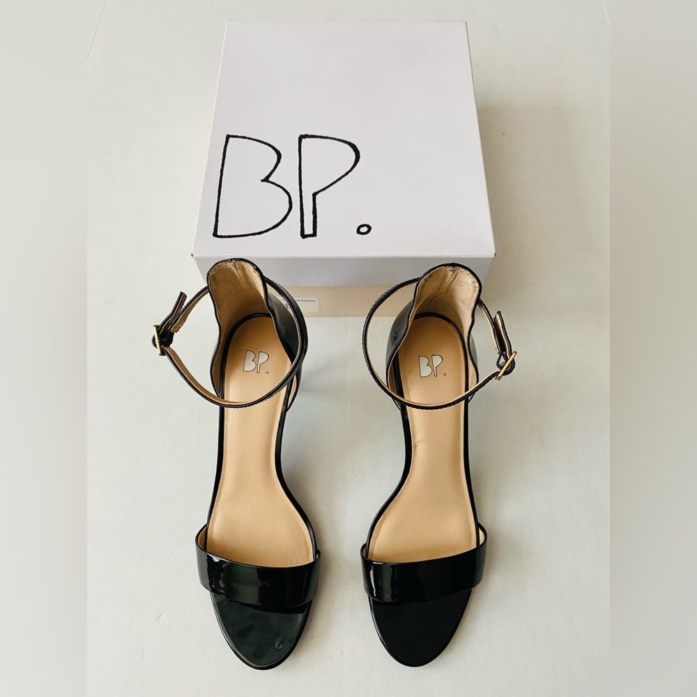 BP. Luminate Open Toe Dress Sandal 8M Black Patent